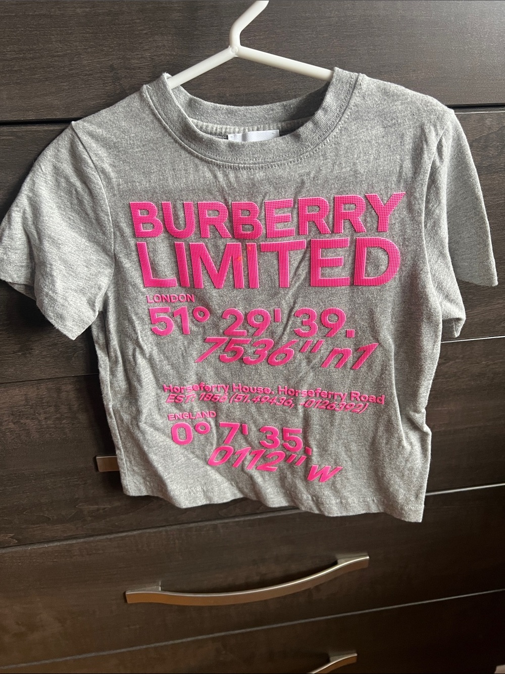 Burberry Kids Gray Short Sleeve Tee with Hot Pink Logo